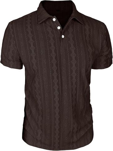 Men's Short Sleeve Button Shirts Jacquard Collar Solid Pullover Beach Casual Top Summer Lightweight Breathable T-Shirt in Kuwait