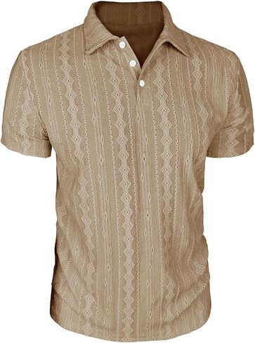 Men's Short Sleeve Button Shirts Jacquard Collar Solid Pullover Beach Casual Top Summer Lightweight Breathable T-Shirt in Kuwait