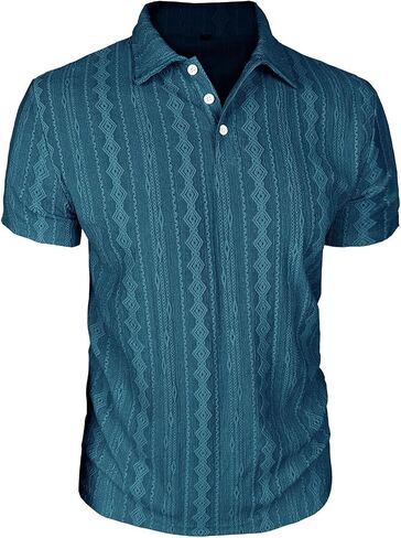 Men's Short Sleeve Button Shirts Jacquard Collar Solid Pullover Beach Casual Top Summer Lightweight Breathable T-Shirt in Kuwait