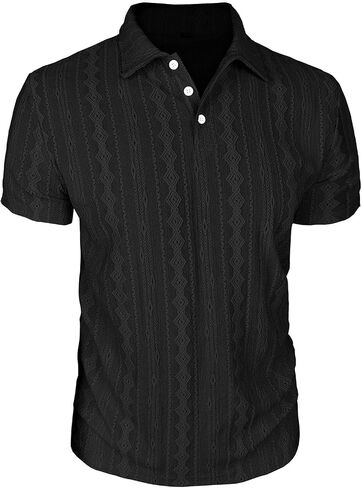 Men's Short Sleeve Button Shirts Jacquard Collar Solid Pullover Beach Casual Top Summer Lightweight Breathable T-Shirt in Kuwait