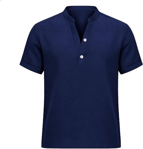 Cotton Linen Short Sleeve Shirts for Men Casual Summer Top Breathable Lightweight Button Down Relaxed Beach Shirt in Kuwait