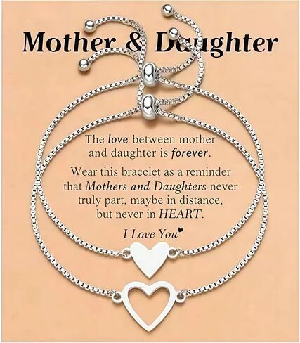 Mother Daughter Bracelets Stainless Steel for Mothers Day Birthday Friend Gifts, Silver Heart Jewelry Mommy and Me Bracelets for Women, Adjustable Matching Friendship Bracelets in Saudi Arabia