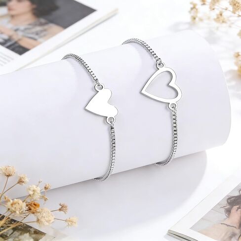 Mother Daughter Bracelets Stainless Steel for Mothers Day Birthday Friend Gifts, Silver Heart Jewelry Mommy and Me Bracelets for Women, Adjustable Matching Friendship Bracelets in Saudi Arabia