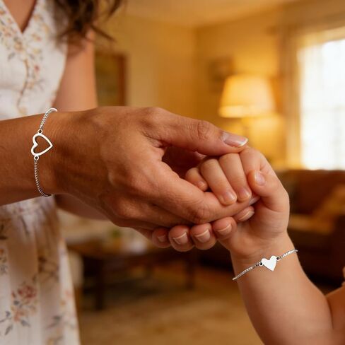 Mother Daughter Bracelets Stainless Steel for Mothers Day Birthday Friend Gifts, Silver Heart Jewelry Mommy and Me Bracelets for Women, Adjustable Matching Friendship Bracelets in Saudi Arabia