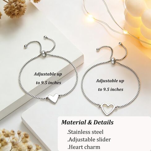Mother Daughter Bracelets Stainless Steel for Mothers Day Birthday Friend Gifts, Silver Heart Jewelry Mommy and Me Bracelets for Women, Adjustable Matching Friendship Bracelets in Saudi Arabia