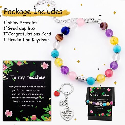 Teacher Appreciation Gifts Bracelet for Women, Natural 7 Chakra Crystal Beaded Bracelet with Apple Charm, Graduation Thank You Gift for Teacher, End of Year Teacher Gifts with Keychain & Gift Box in Saudi Arabia