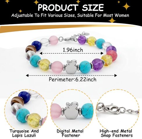 Teacher Appreciation Gifts Bracelet for Women, Natural 7 Chakra Crystal Beaded Bracelet with Apple Charm, Graduation Thank You Gift for Teacher, End of Year Teacher Gifts with Keychain & Gift Box in Saudi Arabia