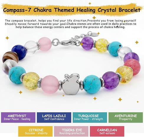 Teacher Appreciation Gifts Bracelet for Women, Natural 7 Chakra Crystal Beaded Bracelet with Apple Charm, Graduation Thank You Gift for Teacher, End of Year Teacher Gifts with Keychain & Gift Box in Saudi Arabia