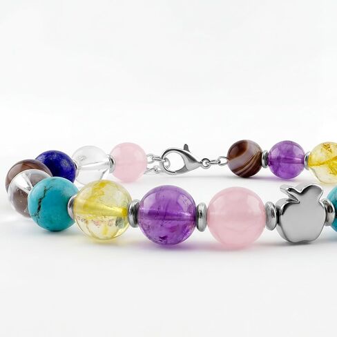 Teacher Appreciation Gifts Bracelet for Women, Natural 7 Chakra Crystal Beaded Bracelet with Apple Charm, Graduation Thank You Gift for Teacher, End of Year Teacher Gifts with Keychain & Gift Box in Saudi Arabia