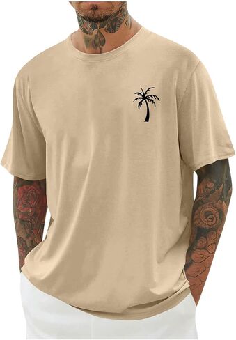 Men's Short Sleeve Crew Neck Top Print Sports Fitness Tee Shirt Casual Summer Pullover Breathable Workout Beach Shirts in Kuwait