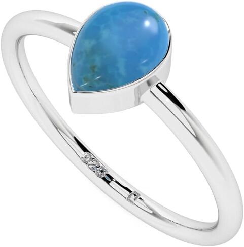 Natural Turquoise Stackable Ring for Women in Sterling Silver, December Birthstone Jewelry Gifts for Her (Round, Oval, Pear) in Kuwait