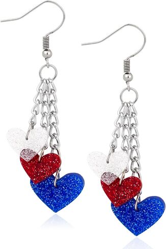 Independence Day Earrings Gifts for Women, Red White and Blue Dangle Beads Earrings, 4th of July Patriotic Theme Party Outfit Accessories, Memorial Day Celebration Holiday Birthday Gifts for girlfriend wife sister in Saudi Arabia