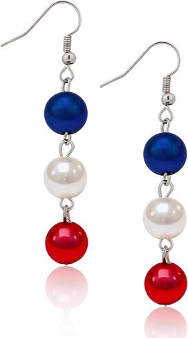 Independence Day Earrings Gifts for Women, Red White and Blue Dangle Beads Earrings, 4th of July Patriotic Theme Party Outfit Accessories, Memorial Day Celebration Holiday Birthday Gifts for girlfriend wife sister in Kuwait