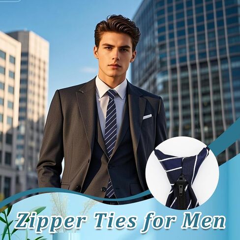 Zipper Ties for Men, Pre-tied Adjustable Mens Tie Striped Men's Neck Ties for Suit Business Wedding Daily in Kuwait