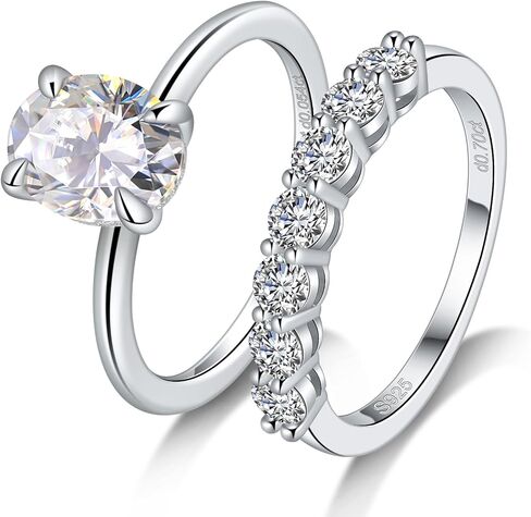 Ladylike Moissanite Bridal Ring Sets for Women 2CT Oval Cut Solitaire Engagement Ring & 0.7CT Half Eternity Wedding Band Rings, Size 7 in Kuwait