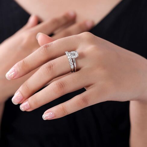 Ladylike Moissanite Bridal Ring Sets for Women 2CT Oval Cut Solitaire Engagement Ring & 0.7CT Half Eternity Wedding Band Rings, Size 7 in Kuwait