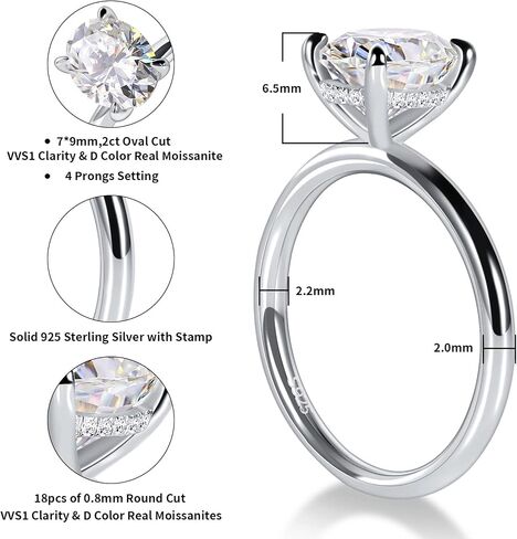 Ladylike Moissanite Bridal Ring Sets for Women 2CT Oval Cut Solitaire Engagement Ring & 0.7CT Half Eternity Wedding Band Rings, Size 7 in Kuwait