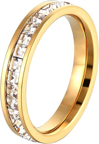 18K Gold Plated Rings for Women, Stainless Steel White Gold Eternity Band Ring with Sparkling Cubic Zirconia, 4mm Stackable Wedding Promise Ring, Comfort Fit Band Size 5/6/7/8/9, Mothers Day Jewelry Gifts in Saudi Arabia
