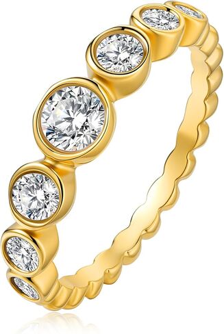 14K Gold Filled Rings for Women, Cubic Zirconia Half Eternity Stackable Ring, Wedding Bands for Women Non Tarnish Waterproof - Wedding Anniversary Engagement Statement Travel Rings Size 5-10 in Saudi Arabia