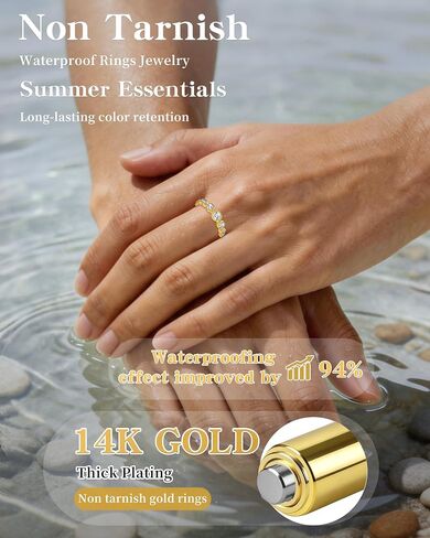 14K Gold Filled Rings for Women, Cubic Zirconia Half Eternity Stackable Ring, Wedding Bands for Women Non Tarnish Waterproof - Wedding Anniversary Engagement Statement Travel Rings Size 5-10 in Saudi Arabia