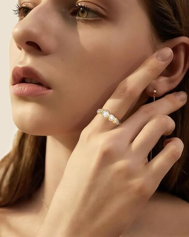 14K Gold Filled Rings for Women, Cubic Zirconia Half Eternity Stackable Ring, Wedding Bands for Women Non Tarnish Waterproof - Wedding Anniversary Engagement Statement Travel Rings Size 5-10 in Saudi Arabia
