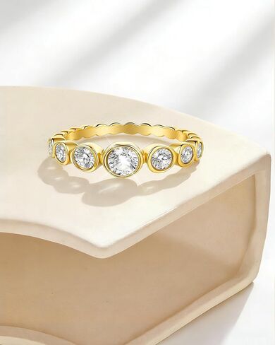 14K Gold Filled Rings for Women, Cubic Zirconia Half Eternity Stackable Ring, Wedding Bands for Women Non Tarnish Waterproof - Wedding Anniversary Engagement Statement Travel Rings Size 5-10 in Saudi Arabia