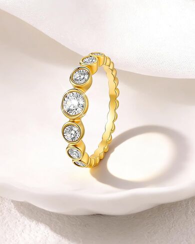 14K Gold Filled Rings for Women, Cubic Zirconia Half Eternity Stackable Ring, Wedding Bands for Women Non Tarnish Waterproof - Wedding Anniversary Engagement Statement Travel Rings Size 5-10 in Saudi Arabia