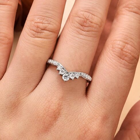 Moissanite Vintage Crown Eternity Rings Curved Wedding Bands for Women Stackable D Color VVS1 White Gold Plated Silver in Saudi Arabia