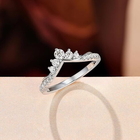 Moissanite Vintage Crown Eternity Rings Curved Wedding Bands for Women Stackable D Color VVS1 White Gold Plated Silver in Saudi Arabia