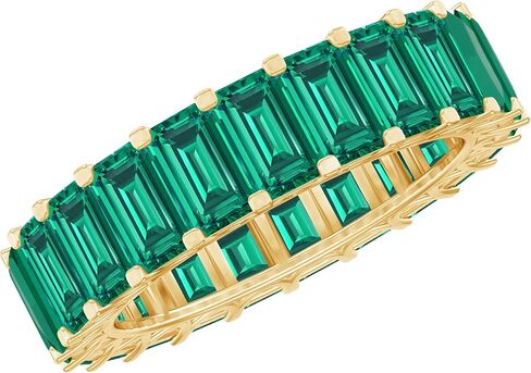 Certified Lab Grown Emerald Eternity Wedding Band in Silver, Aaaa Quality - Gift For Women Who Has Everything in Kuwait