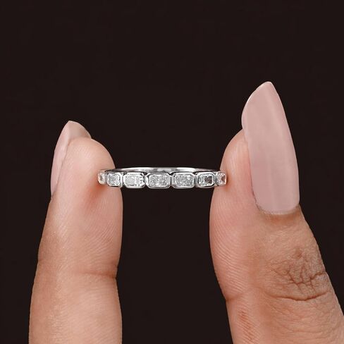 Radiant Cut Moissanite Half Eternity Wedding Band, Bezel Set, 925 Sterling Silver, East-West Bridal Ring, EF-VS, 0.60 TCW in Saudi Arabia