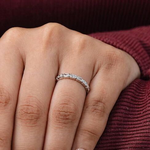 Radiant Cut Moissanite Half Eternity Wedding Band, Bezel Set, 925 Sterling Silver, East-West Bridal Ring, EF-VS, 0.60 TCW in Saudi Arabia