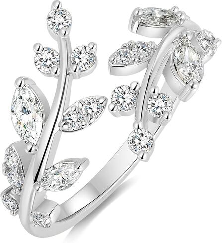 Silver Leaf Ring for Women 925 Sterling Silver Yellow Gold Plated CZ Inlaid Marquise Sapphire/Ruby/Emerald Cocktail Rings Size 6 to 10 in Kuwait