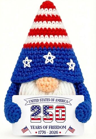4th of July Crochet Gnome Decoration, Handmade Patriotic Gnome Semiquincentennial 250th Anniversary 1776-2026, Independence Day Tiered Tray Shelf Decor, Red White Blue Americana Gift for Veterans in Saudi Arabia