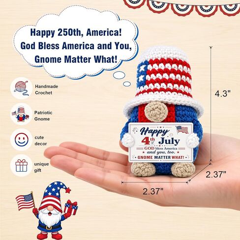 4th of July Independence Decorations - Patriotic USA Independence Day 250th 250 Years Anniversary Merchandise Crochet Gnomes Decor Gifts, Fourth of July Table Home Indoor, God Bless America in Saudi Arabia