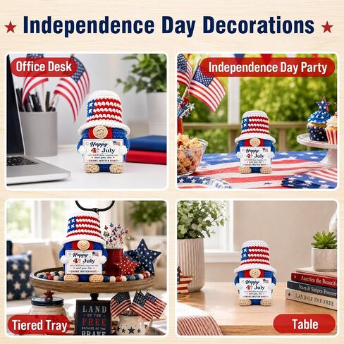 4th of July Independence Decorations - Patriotic USA Independence Day 250th 250 Years Anniversary Merchandise Crochet Gnomes Decor Gifts, Fourth of July Table Home Indoor, God Bless America in Saudi Arabia