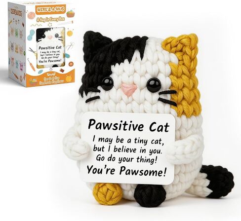 Positive Crochet Cat Animal Emotional Cheer Up Support Gifts, Funny Crochet Mini Handmade Cat for Women Men Friends Mom Birthday Christmas Mothers Day Graduation Gifts in Saudi Arabia