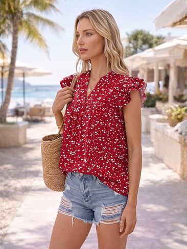 LILLUSORY Womens Ruffle Tops Dressy Casual Flowy Floral Boho Blouses Summer Chiffon Shirts 2026 in Kuwait