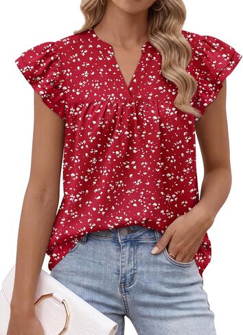LILLUSORY Womens Ruffle Tops Dressy Casual Flowy Floral Boho Blouses Summer Chiffon Shirts 2026 in Kuwait