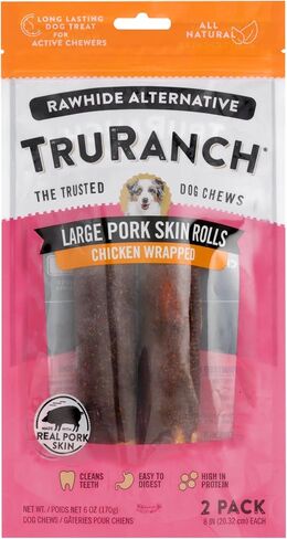 Large Pork Skin Rolls, Chicken-Wrapped Jerky, Made with Real Pork Skin, Rawhide Alternative, Healthy Dog Chews, 1 Bag, 2 Count in Kuwait