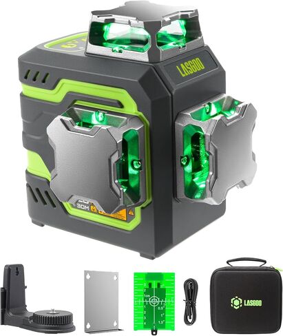 LG-3DM Green Beam Laser Level, Self-Leveling 3x360° Cross Line Laser for Construction and Picture Hanging, 5200mAh Built-in Rechargeable Battery, Type-C Cable, Magnetic Rotating Stand Included in Saudi Arabia