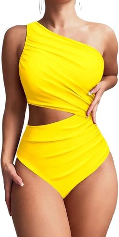 Womens Full Cup Cutout Casual Monokini Swimsuit - Asymmetrical Neck Sleeveless One Piece Swimwear for Beach Vacation in Kuwait