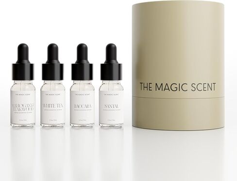 The Magic Scent Discovery Set - Mahogany & Teakwood, White Tea, Baccara, & Santal Hotel & Home Luxury Scents - Diffuser Oil Scents for Home, Designed for All Diffusers - 4x10 mL in Saudi Arabia