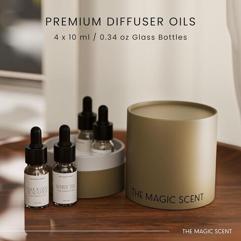 The Magic Scent Discovery Set - Mahogany & Teakwood, White Tea, Baccara, & Santal Hotel & Home Luxury Scents - Diffuser Oil Scents for Home, Designed for All Diffusers - 4x10 mL in Saudi Arabia