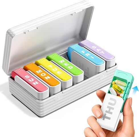 Daviky Pill Organizer 1 Time a Day, Drawer Style 7 Day Pill Case with Detachable Daily Boxes, Large Capacity Travel Pill Organizer for Vitamins, Fish Oil, Supplements, Color Coded in Kuwait