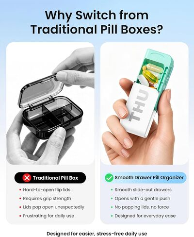 Daviky Pill Organizer 1 Time a Day, Drawer Style 7 Day Pill Case with Detachable Daily Boxes, Large Capacity Travel Pill Organizer for Vitamins, Fish Oil, Supplements, Color Coded in Kuwait