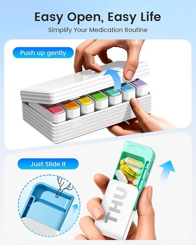 Daviky Pill Organizer 1 Time a Day, Drawer Style 7 Day Pill Case with Detachable Daily Boxes, Large Capacity Travel Pill Organizer for Vitamins, Fish Oil, Supplements, Color Coded in Kuwait