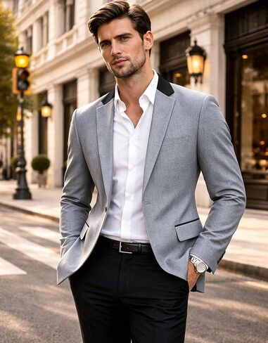 Men's Slim Fit Textured Blazer Jacket, One Button Notch Lapel Sport Coat for Business Casual, Office, Wedding & Party in Saudi Arabia
