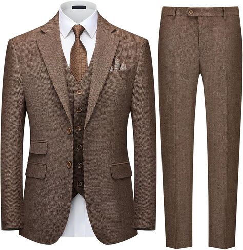 Mens Tuxedo Suit Set 1920s Tweed Suit Men 3 Piece Suits Includes Jacket Vest Pants for Prom Wedding in Saudi Arabia
