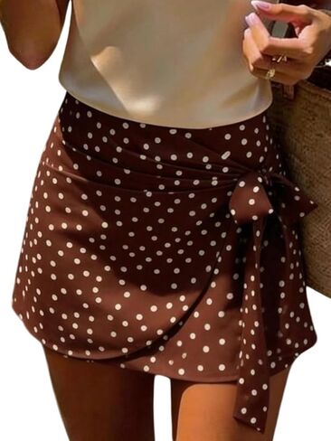 RoseSeek Women's Polka Dots Bowknot Wrap Skirt High Waisted Tie Side Mini Skirt Cute Going Out Outfits in Kuwait